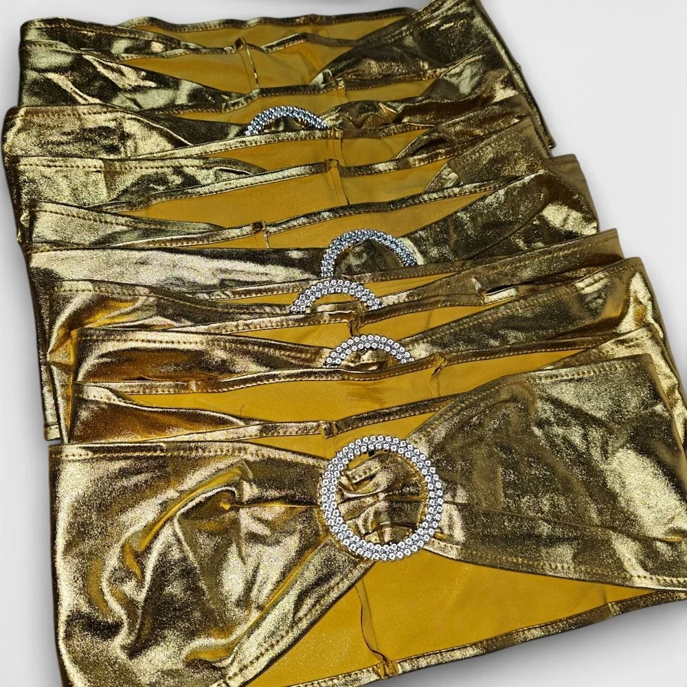 Set‎ of 10 Gold Spandex Chair Sash Bands with Buckle Accent